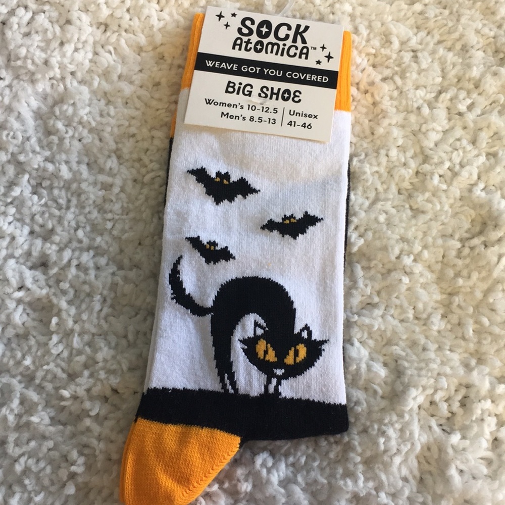 Sock Atomica- Halloween Cats & Bats-Big Shoe: Unisex Sizing 41-46